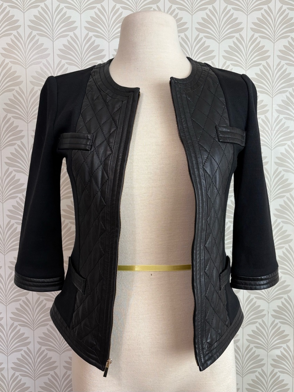 St. John Quilted-Front Blazer with Faux-Leather Trim